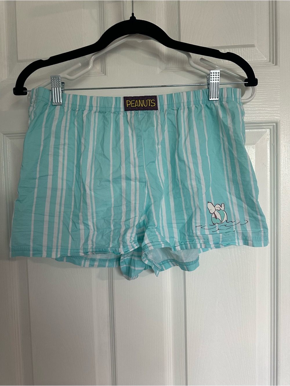 munki munki Peanuts Aqua & White Striped Cotton Pajama Shorts